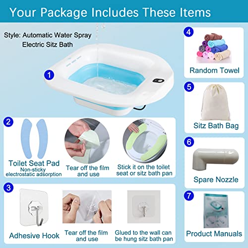 Irwpitw Sitz Bath, Electric Sitz Bath For Toilet Seat Hemorrhoids Postpartum Care Bowl, Sitz Baths Salts Tub For Women Men, Sits Bath Soak Pan, Butt Bath Basin, Portable, Water Spray Style, Blue #TOP2