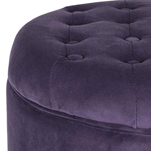 Image of HomePop 19 inch Velvet Button Tufted Round Storage Ottoman - Deep Purple
