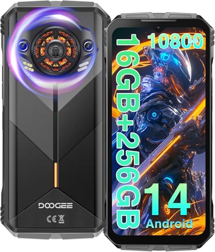 DOOGEE S Punk Telephone Portable Incassable Android 14, 16GB RAM+256GB ROM/TF 1TB, 10800 mAh 33 W, 126dB Haut-Parleur, 50MP+16MP, 6,58’’ FHD+90Hz Smartphone Incassable, Lumière LED/NFC/OTG/IP68/IP69K