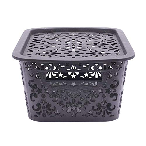 Image of Cutting Edge Essentials Plastic Storage Baskets /Shelf /Turkish Rack with Lid - Set of 2 for Fruit Vegetable Bathroom Stationary Home Basket with Handle (Brown, Small)