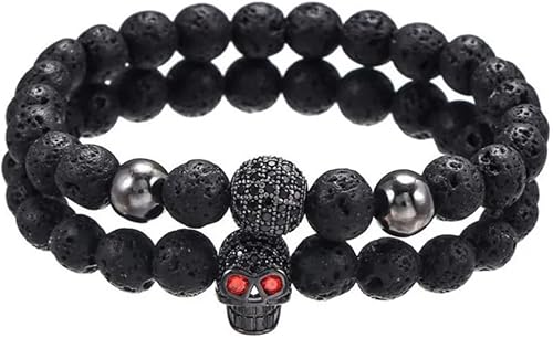BLACKMIST Lava Rock - Cuentas de piedra natural 2 piezas de calavera ajustable joyería de moda Piedra de lava