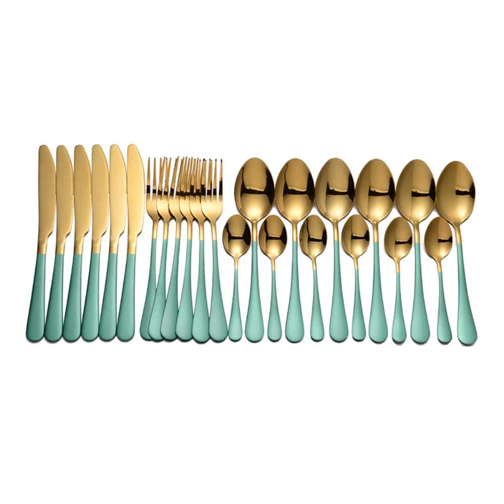 Lot de 24 couverts en acier inoxydable doré, fourchettes de cuisine, couteaux, cuillères, vaisselle, noir, doré, 6 ensembles