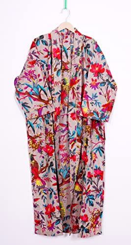 Image of Pure 100% Cotton Robe For Womens Bathrobe Dressing Gown Long sleepwear Free Size Kimono