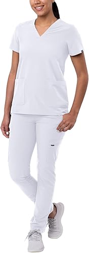 Adar - Uniforme tipo filipina, con camisa de cuello en V y pantalones con bolsillos tipo cargo, para mujer
