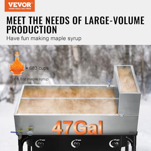 Image of VEVOR Maple Syrup Evaporator Pan, 47 Gal, 47 x 24 x 9.6 Inch Maple Syrup Pan, 304 Stainless Steel Maple Syrup with Thermometer, 2 Valves and 3 Heating Methods, for Home, Outdoor