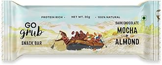 Go Grub - Dark Chocolate Snack Bar | Mocha Energy Bars with Whole Nuts, Real Almonds & Berries | No Preservatives & Vegetarian | Healthy Breakfast, Evening & Midnight Snack | Pack of 10