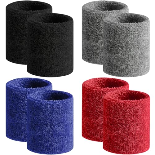 BEACE Sweatbands Sports Wristband for Men & Women -8pcs Moisture Wicking Athletic Cotton Terry Cloth Sweatband for Tennis, Basketball, Running, Gym, Working Out