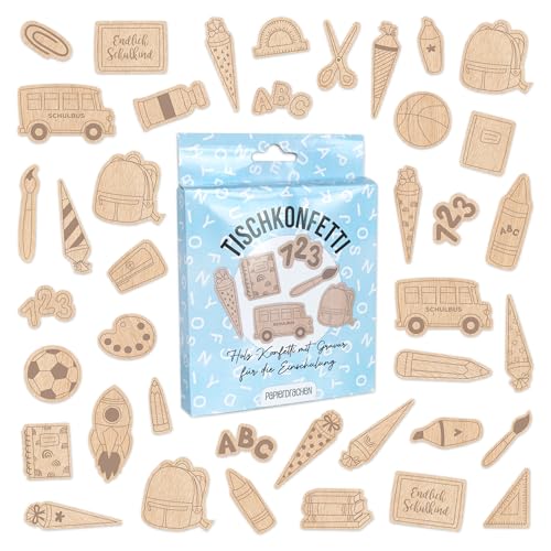 Papierdrachen 40 Konfetti aus Holz für die Tischdekoration zur Einschulungsfeier - tolle Dekoration für die Einschulungsfeier - Holz mit Gravur - Set 3