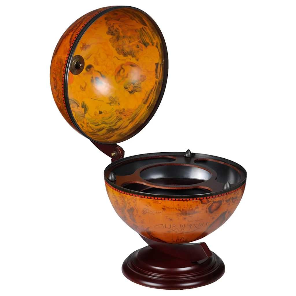Globo terráqueo minibar de madera de eucalipto con mapas náuticos