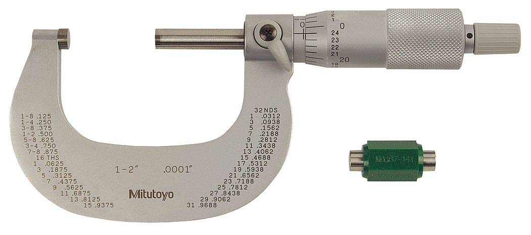 Mitutoyo 101-114 Outside Micrometer, Satin-chrome Finish, Ratchet