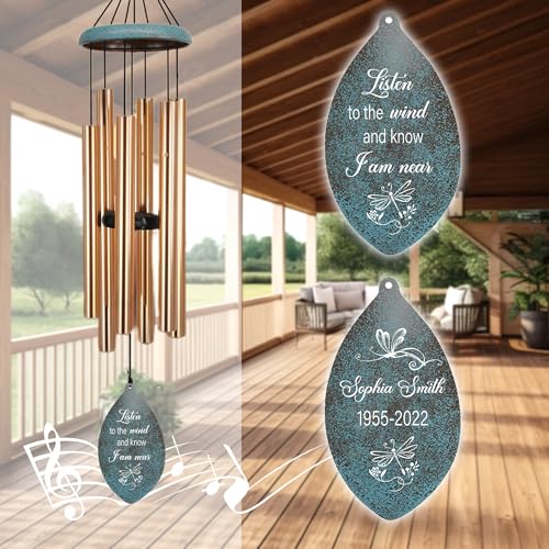 Image of ASTARIN Personalized Name 35 inch Memorial Wind Chimes for Outside, Metal Sympathy Gifts for Loss of Mother Father Loved One, Bereavement Wind Chime in Memory Gift, Decor Garden Patio,Produced in Texas
