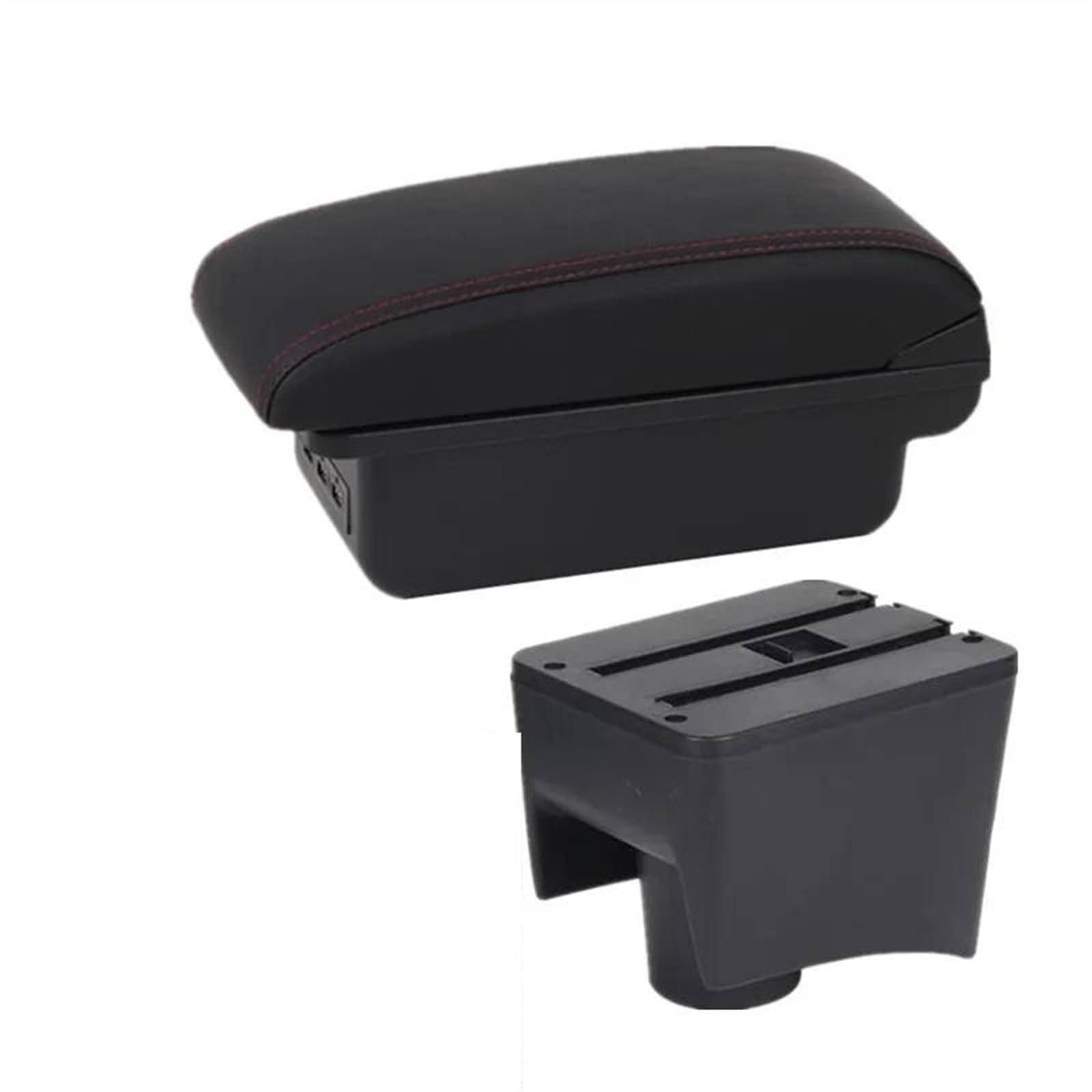 NOHEEU Car Armrest Special Storage Box Modification Parts For POLO Mk5 6R For Vento 2010-2018(B1 red line 3USB)