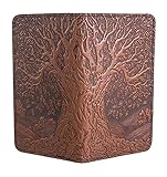 Oberon Design Tree of Life Embossed Genuine Leather Checkbook Cover, 3.5x6.5 Inches, Saddle Color,...