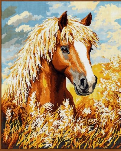 Kit punto de cruz completo 40x50cm Henypt de caballos 11CT para bordado DIY