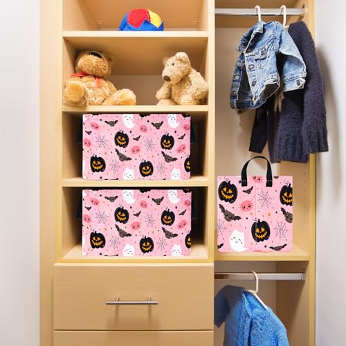 Image of Rec Halloween Ghost Storage Basket Box Hamper Collapsible Organizer Bin Gift Shelf Baskets for Home and Kitchen Storage.