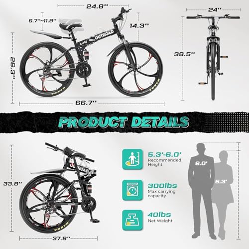 image for MarKnig 26 Inch Adult Folding Bikes， Mountain Bicycles with Full Sus