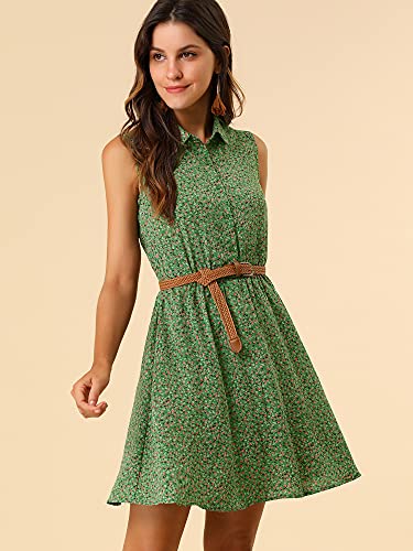 Image of Allegra K Women's Floral Printed Half Placket Above Knee Summer Sleeveless Belted Dress