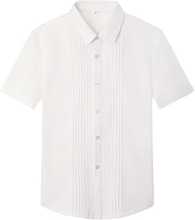 mintgreen Smoking Hemden Jungen, Kinder Button Down Formales Kleider aus Baumwolle Kurzärmelige Kleidung, 128-164