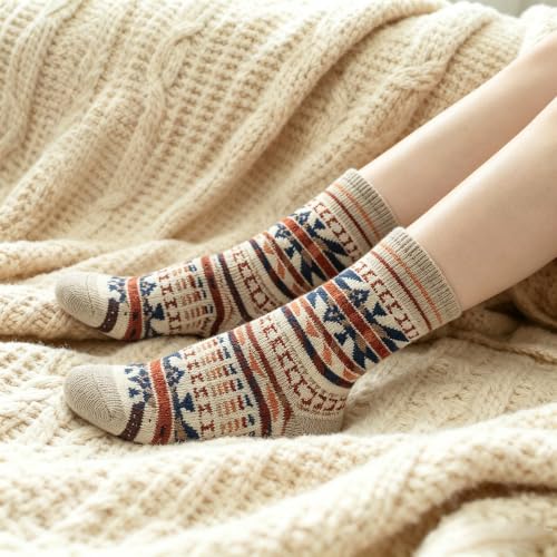 Image of Wool Socks for Women, Cozy Thermal Fall Winter Hiking Alpaca Warm Think Knit Comfy Crew Calf Socks
