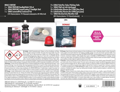 SONAX PROFILINE ScheinwerferAufbereitungsSet (1 Set) zur Aufbereitung von altersbedingt vergilbten und vermatteten Scheinwerfern aus Kunststoff | Art-Nr. 04056410