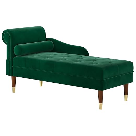 Vesgantti 59" Velvet Chaise Lounge Indoor,Upholstered Lounge Chair with Rolled Armrest & Lumbar Pillow, Button Tufted Lounge Sofa for Living Room Bedroom Office,Tool-Free Assembly(Green)