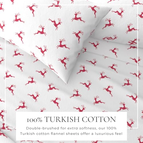 Image of Great Bay Home Christmas Flannel Sheet Set Full Size - 100% Turkish Cotton, Double-Brushed, Winter Bed Sheets - Ultra-Soft, Cozy, 4-Piece Holiday Bedding Set (Reindeer)