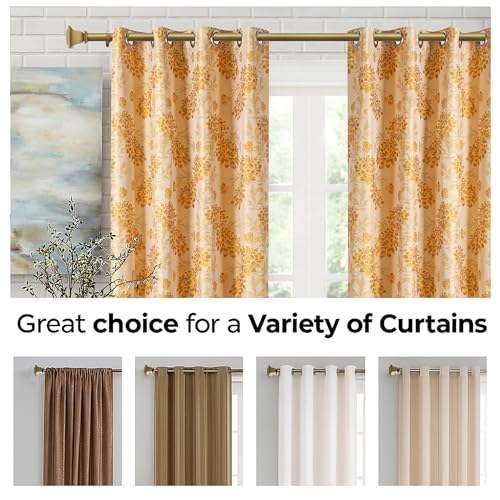 Image of Deco Window Adjustable Curtain Rod for Windows 44 to 120 Inch (Pack of 1) Extendable Heavy Duty 1 Inch Iron Quatro with Finials Wall Mounted Curtain Rods (Warm Gold)