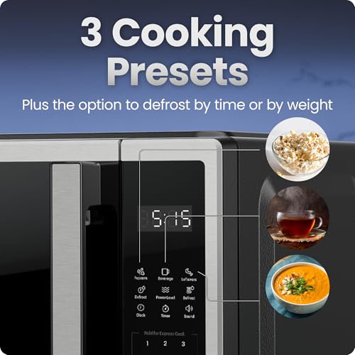 Image of Chefman Compact Countertop Microwave Oven 0.7 Cu. Ft., 700W with 10 Power Levels, 3 Cooking Presets with One-Touch Express Cook, 2 Defrost Settings, Child Safety Lock, & Mute Button - Stainless Steel