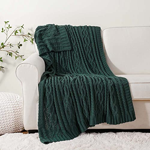 Battilo Dark Green Christmas Throw Blanket For Couch, Woven Chenille Knit Throw Blanket 51" X 67" Super Soft Decorative Textured Blanket For Bed, Sofa And Living Room #TOP3