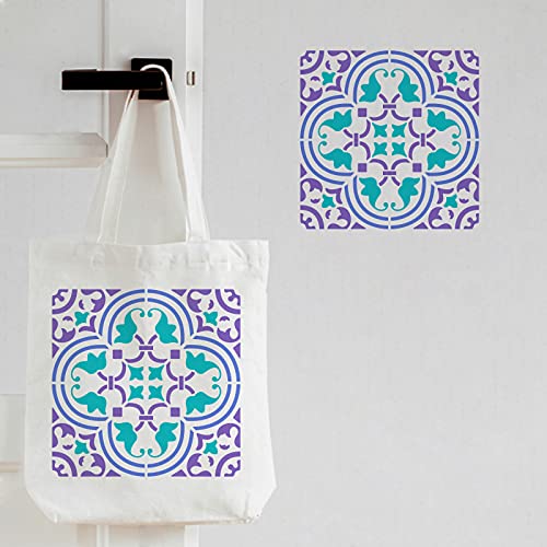 FINGERINSPIRE Fliesenschablone 30x30cm Wiederverwendbare Blumenmalerei Schablone Kunststoff Kunst & Bastelbedarf Mandala Vorlage Wohnkultur zum Malen auf Boden Wandfliese