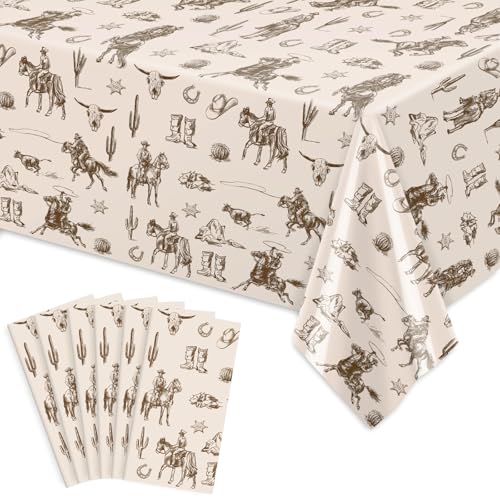 FYSUIMU 6Pcs Western Cowboy Rectangle Tablecloth Brown Wild West Rodeo