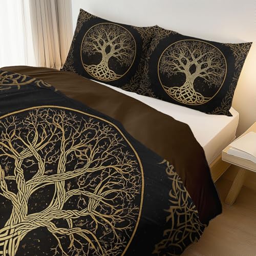 Housse de couette 260x240 Arbre de Vie parure de lit zippée marron - 5