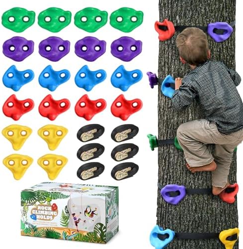 TOPNEW 20 Ninja Tree Climbing Holds for Kids Climber, Adult Climbing Rocks with 6 Ratchet Straps for Outdoor Ninja Warrior Obstacle Course Training