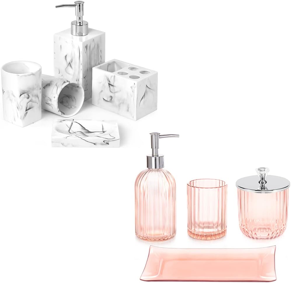 Marble Bathroom Accessories Set 5 Pcs & 4 Pcs Glass