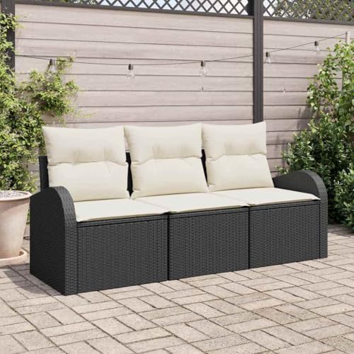 Solivagant Ensemble de canapé de Jardin 3 pcs Noir et Blanc Poly rotin,(26 KG)