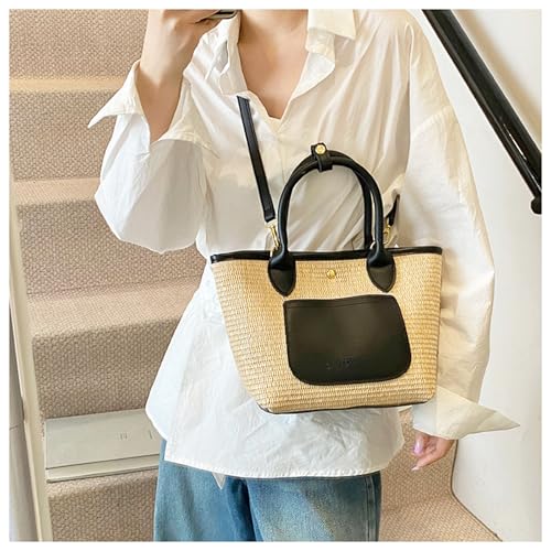 Handbag for Women, Straw Beach Bag Large Capacity, Crossbody Bag for Women Vacation Travel Daily(Black)4