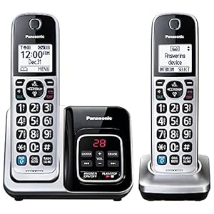 Panasonic Expandable Cordless Phone System, Bluetooth Pairing for Wireless Headphones and Hearing Aids, Smart Call Block, Bilingual Talking Caller ID, 2 Handsets – KX-TGD892S, Silver/Black