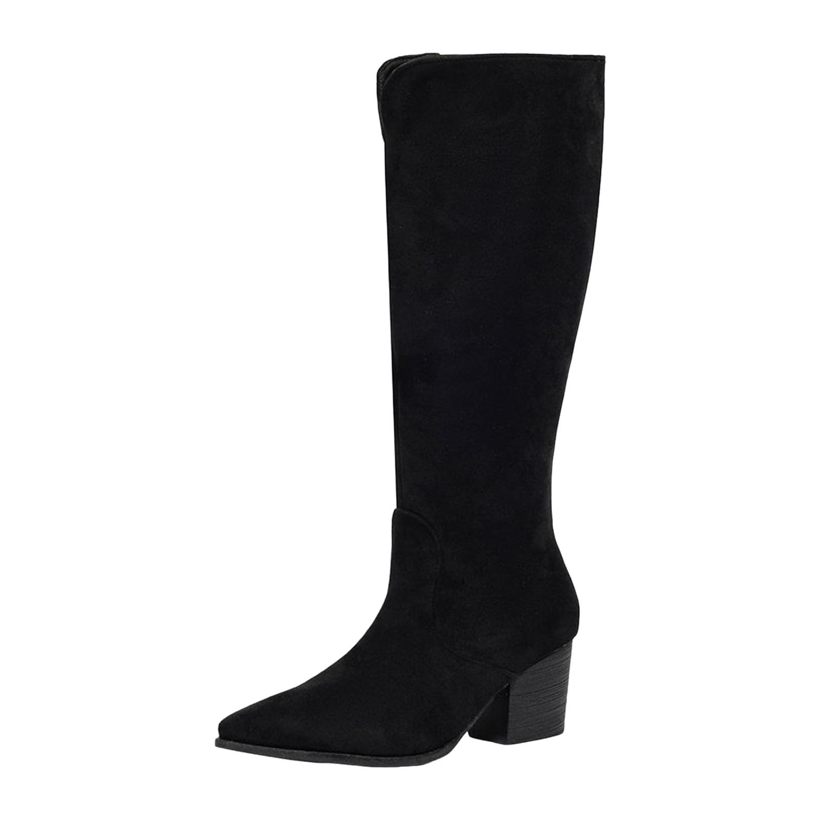 Botas largas para mujer con cremallera lateral hasta la rodilla con tacón en bloque punta alta botas de invierno botas de invierno botas de caña ancha simples