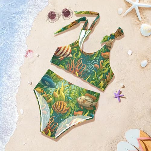 Girls' Bikini Set, Fish and Algae Kids Swimsuit 2 Pcs Beach Bathing Suit4