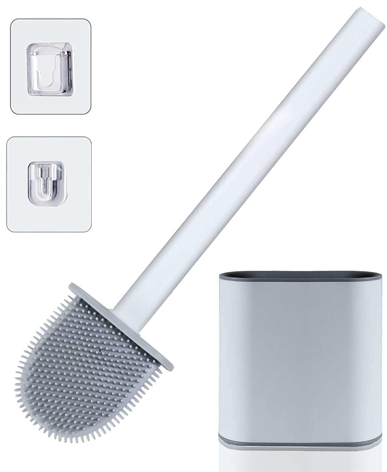 Toilet Brush with Holder Set for Bathroom Wall Mounted Adhesive Installation Quick-Dry Hygienic Cleaner for Western Toilets,Durable Soft Bristle Brush No-Slip Long Plastic Handle(Pack of 1)-image-47