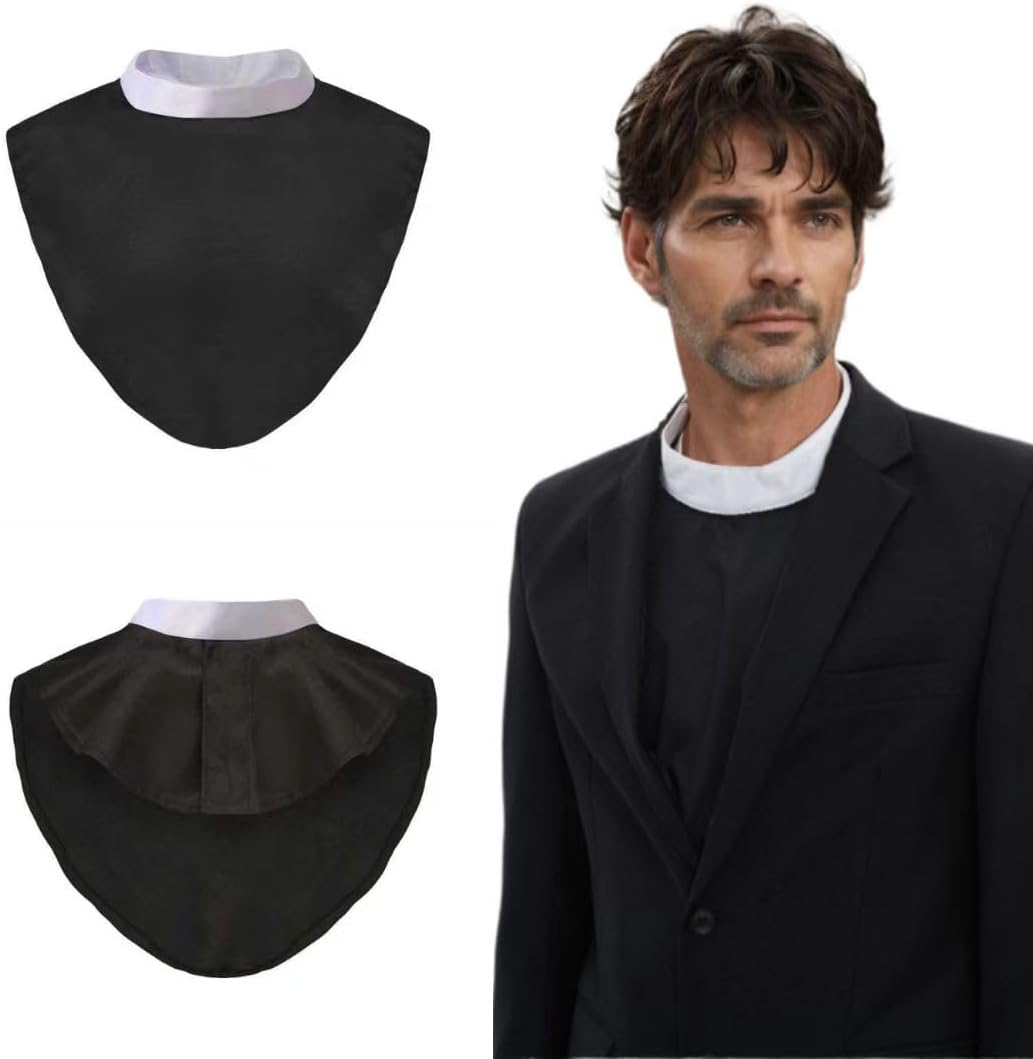 Unisex Clergy Tab Collar Clerical Bib Collar with Insert White Tab, 2pcs in Pack Black Color