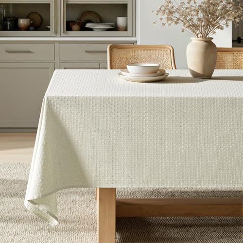 MIULEE Ivory Linen Cotton Table Cloth Rectangle Tablecloth Spring Waterproof