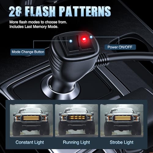 Image of Nilight 2PCS 24 inch Truck Grille Strobe Lights Strip 384 LED Emergency Light Amber Flexible Side Flashing Warning Caution Safety Waterproof Lighting Kit for Trucks Tow Plow Construction Vehicles
