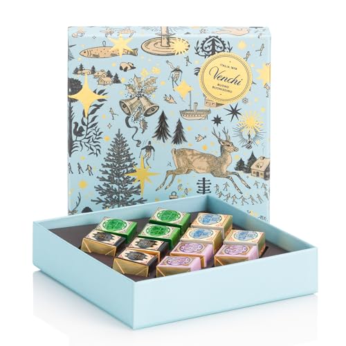 Venchi - Colección Navidad - Estuche pequeño regalo celeste con surtido de bombones Cremino, 135 g - Con «Avellana del Piamonte» - Idea de regalo - Sin Gluten