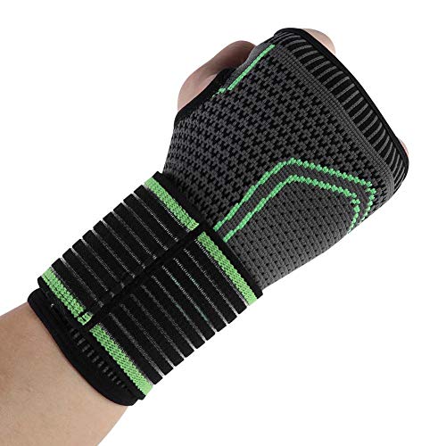 Orthèse de Poignet Ajustable, Brassard de Protection Sport Bandage Pressurisé de Protège-poignet et Paume avec Ceinture de Pression, Soulage le Tunnel Carpien et la Douleur du Poignet(M)
