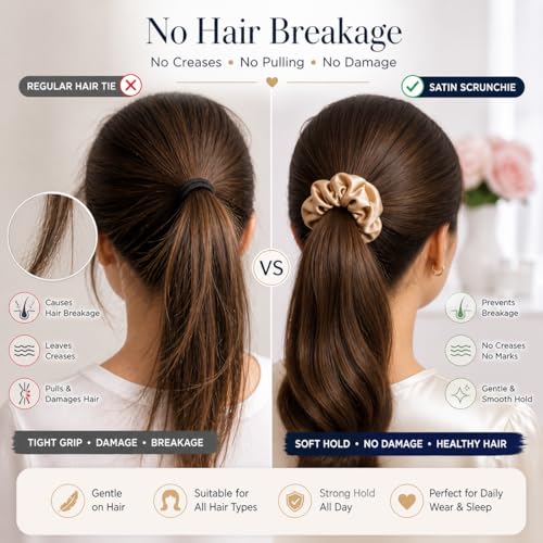Image of Atrube Satin scrunchy combo of 5 | Large Silk Scrunchies for women Hairties Caramel Dream
