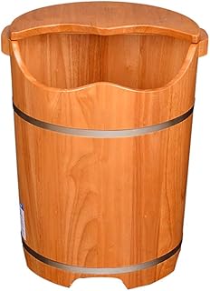 Balde de banho de pés de madeira, banho de pés de carvalho, barris de pedicure suaves e delicados para pés de imersão spa banheira de madeira cuidados com os pés com tampa Super fácil de usar