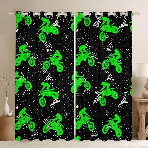 Feelyou Boys Dirt Bike Window Curtains Bedroom Living Room Cool Sports Curtains Kids Room Decor Boys Motocross Rider Window Drapes Fluorescent Green Bike Window Treatments 52W X 63L，2 Panels