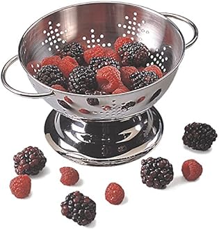 RSVP International Endurance® Stainless Steel Colander Strainer, 1 Pint | For Berries, Herbs, Soaps, & More | Dishwasher Safe | Easy Grip Handles | Steaming, Draining & Rinsing