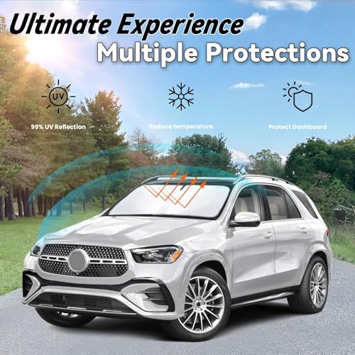 Image of Car Front Windshield Sun Shade for 2020-2024 Mercedes Benz GLE 350 450, Car Window SunShades Shield Cover Sun Visor Protector with 240T Reflective Fabric UV & Sun Heat Protection Accessories